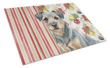 Load image into Gallery viewer, Blue and Tan Border Terrier Vegetables Glass Cutting Board