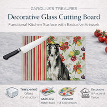 Load image into Gallery viewer, Black and White Borzoi Vegetables Glass Cutting Board