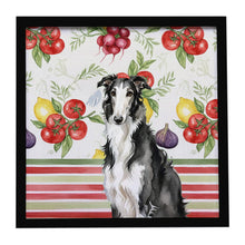 Load image into Gallery viewer, Black and White Borzoi Vegetables Framed Metal Print