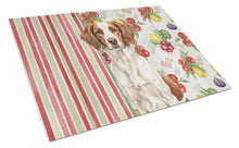 Load image into Gallery viewer, Liver and White Brittany Vegetables Glass Cutting Board