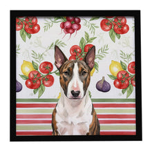Load image into Gallery viewer, Brindle and White Bull Terrier Vegetables Framed Metal Print