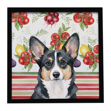Load image into Gallery viewer, Black and White Cardigan Welsh Corgi Vegetables Framed Metal Print