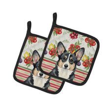 Load image into Gallery viewer, Black and White Cardigan Welsh Corgi Vegetables Pair of Pot Holders