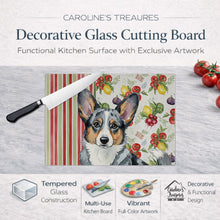 Load image into Gallery viewer, Blue Merle Cardigan Welsh Corgi Vegetables Glass Cutting Board
