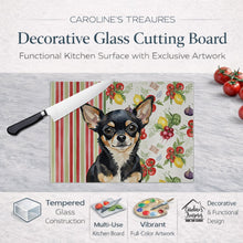 Load image into Gallery viewer, Black and Tan Chihuahua Vegetables Glass Cutting Board