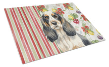 Load image into Gallery viewer, Parti Cocker Spaniel Vegetables Glass Cutting Board