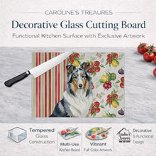 Load image into Gallery viewer, Blue Merle Collie Vegetables Glass Cutting Board
