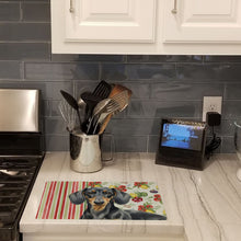 Load image into Gallery viewer, Black and Tan Dachshund Vegetables Glass Cutting Board