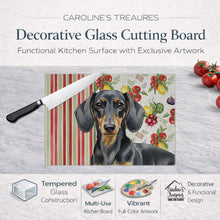 Load image into Gallery viewer, Black and Tan Dachshund Vegetables Glass Cutting Board
