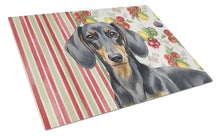 Load image into Gallery viewer, Black and Tan Dachshund Vegetables Glass Cutting Board