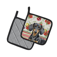 Load image into Gallery viewer, Black and Tan Dachshund Vegetables Pair of Pot Holders