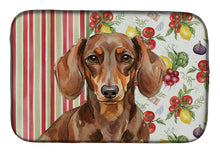 Load image into Gallery viewer, Chocolate and Tan Dachshund Vegetables Dish Drying Mat
