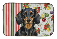 Load image into Gallery viewer, Longhaired Black and Tan Dachshund Vegetables Dish Drying Mat