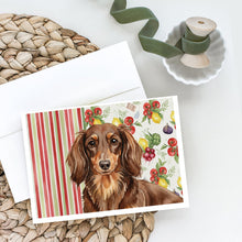 Load image into Gallery viewer, Longhaired Chocolate and Tan Dachshund Vegetables Greeting Cards Pack of 8