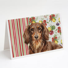 Load image into Gallery viewer, Longhaired Chocolate and Tan Dachshund Vegetables Greeting Cards Pack of 8