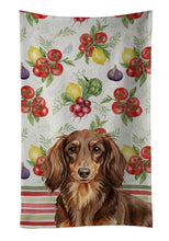Load image into Gallery viewer, Longhaired Chocolate and Tan Dachshund Vegetables Kitchen Towel