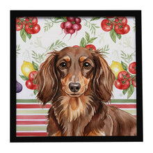 Load image into Gallery viewer, Longhaired Chocolate and Tan Dachshund Vegetables Framed Metal Print