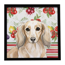 Load image into Gallery viewer, Longhaired Cream Dachshund Vegetables Framed Metal Print