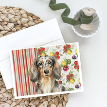 Load image into Gallery viewer, Longhaired Dapple Dachshund Vegetables Greeting Cards Pack of 8