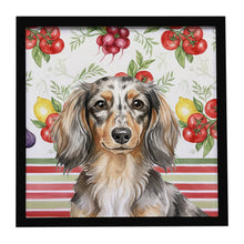 Load image into Gallery viewer, Longhaired Dapple Dachshund Vegetables Framed Metal Print