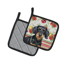 Load image into Gallery viewer, Wirehaired Black and Tan Dachshund Vegetables Pair of Pot Holders