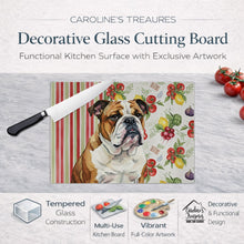 Load image into Gallery viewer, Brindle and White English Bulldog Vegetables Glass Cutting Board