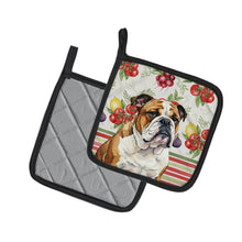 Load image into Gallery viewer, Brindle and White English Bulldog Vegetables Pair of Pot Holders