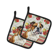 Load image into Gallery viewer, Brindle and White English Bulldog Vegetables Pair of Pot Holders