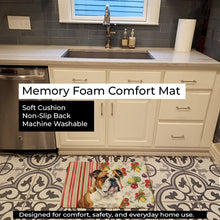 Load image into Gallery viewer, Brindle and White English Bulldog Vegetables Memory Foam Kitchen Mat