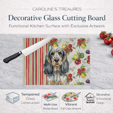 Load image into Gallery viewer, Blue Roan &amp; Tan English Cocker Spaniel Vegetables Glass Cutting Board