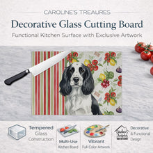 Load image into Gallery viewer, Black and White English Springer Spaniel Vegetables Glass Cutting Board