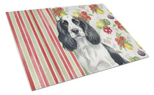 Load image into Gallery viewer, Black and White English Springer Spaniel Vegetables Glass Cutting Board