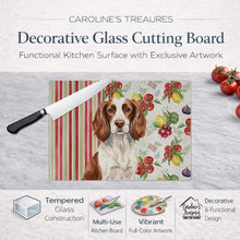 Load image into Gallery viewer, Liver and White English Springer Spaniel Vegetables Glass Cutting Board