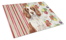 Load image into Gallery viewer, Liver and White English Springer Spaniel Vegetables Glass Cutting Board