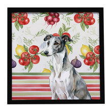 Load image into Gallery viewer, Black and White Greyhound Vegetables Framed Metal Print