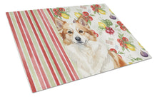 Load image into Gallery viewer, Tan Icelandic Sheepdog Vegetables Glass Cutting Board