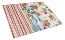 Load image into Gallery viewer, Blue Italian Greyhound Vegetables Glass Cutting Board