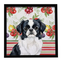 Load image into Gallery viewer, Black and White Japanese Chin Vegetables Framed Metal Print