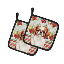 Load image into Gallery viewer, Red and White Japanese Chin Vegetables Pair of Pot Holders