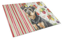 Load image into Gallery viewer, Black and Tan Lakeland Terrier Vegetables Glass Cutting Board