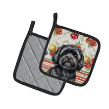 Load image into Gallery viewer, Black Lhasa Apso Vegetables Pair of Pot Holders