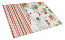 Load image into Gallery viewer, White Miniature Bull Terrier Vegetables Glass Cutting Board