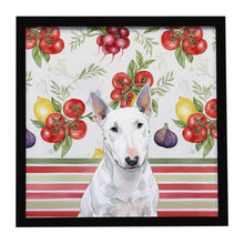 Load image into Gallery viewer, White Miniature Bull Terrier Vegetables Framed Metal Print