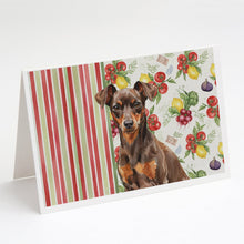 Load image into Gallery viewer, Chocolate and Rust Miniature Pinscher Min Pin Vegetables Greeting Cards Pack of 8