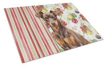 Load image into Gallery viewer, Chocolate and Rust Miniature Pinscher Min Pin Vegetables Glass Cutting Board