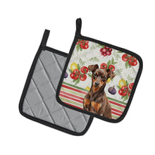 Load image into Gallery viewer, Chocolate and Rust Miniature Pinscher Min Pin Vegetables Pair of Pot Holders