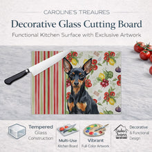 Load image into Gallery viewer, Black and Tan Miniature Pinscher Vegetables Glass Cutting Board