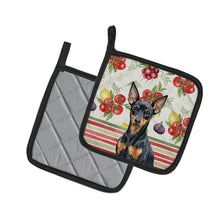 Load image into Gallery viewer, Black and Tan Miniature Pinscher Vegetables Pair of Pot Holders