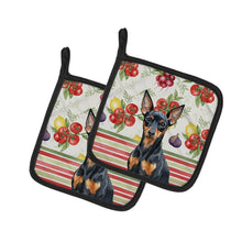 Load image into Gallery viewer, Black and Tan Miniature Pinscher Vegetables Pair of Pot Holders