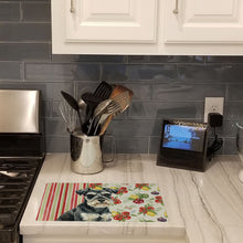 Load image into Gallery viewer, Black &amp; Silver Miniature Schnauzer Vegetables Glass Cutting Board